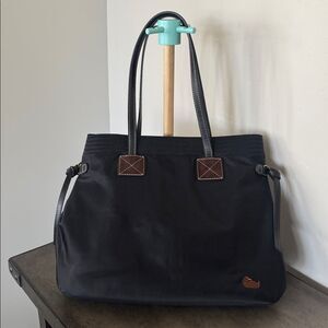 DOONEY & BOURKE Handbag Purse Black Leather Nylon Shoulder Bag Casual Tote GUC